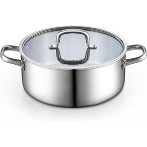 Cook N Home 7 Quart Tri-Ply Clad Stainless Steel Stockpot with Glass Lid