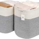 Storage Baskets for Clothes Fabric Cotton Rope Storage Basket with Handles, Decorative Woven Basket for Living Room, Closet Organizer Blankets, and 2bags (Silver Gray, L17.8 x W12.5 x H17.9)