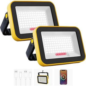 LED Work Light, Rechargeable Floodlights, Portable Spotlight, 5 Modes Workshop Lamp with 180° Rotation Camping Lamp for Construction Site, Garage, Workshop (2 Packs) [Energy Class A+]