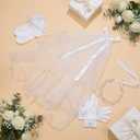 3 Pcs First Communion Veil Set Gloves Headpiece for Girls 1st Holy Communion Accessories for Wedding Party Costume (White)
