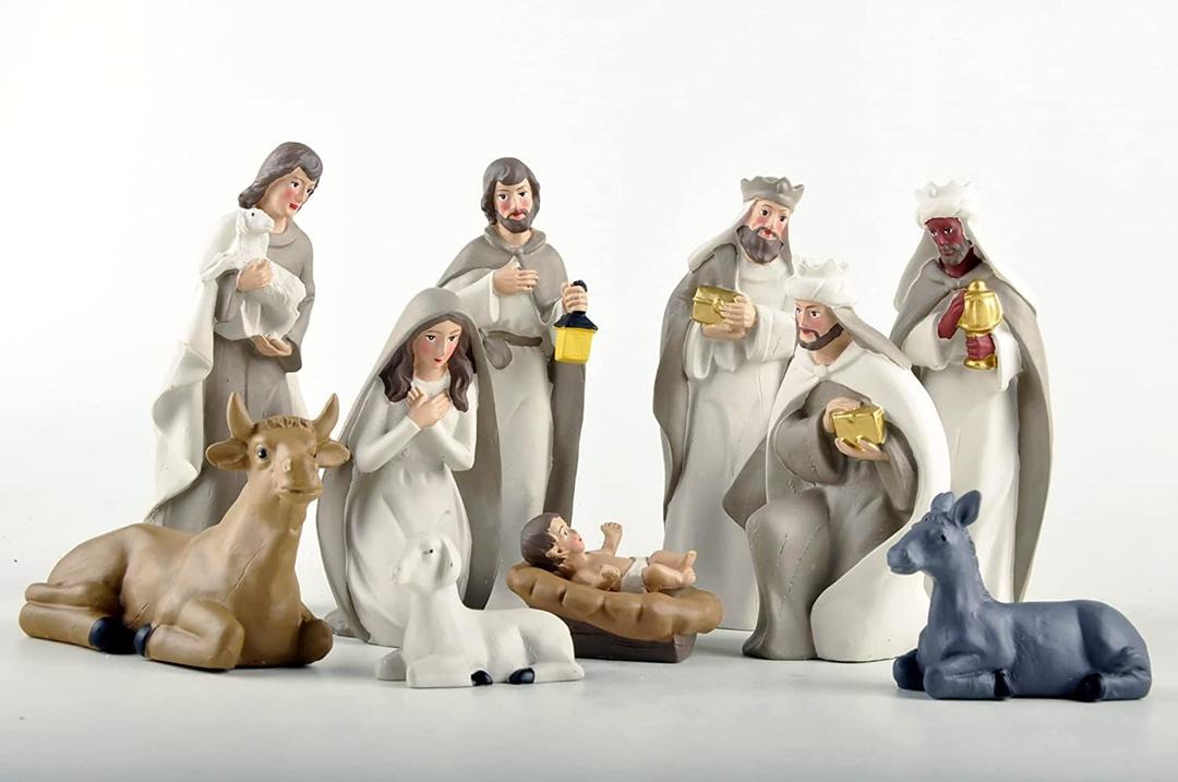 Christmas Nativity Set, Nativity Scene Includes 10 Resin Figurines-Baby Jesus, Mary, and Joseph, Perfect Ideal for Christmas Decor (Brown)
