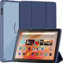 Slim Case for Amazon Kindle Fire HD 10 & Fire HD 10 Kid & Fire 10 Kid Pro(13th Gen, 2023 Release 10.1"), PU Leather Trifold Stand Cover PC Clear Back Dual Angle,Shell with Auto Wake/Sleep,Navy Blue