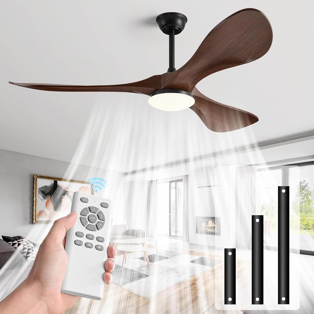 60 in Ceiling Fan of 7400+CFM High Airflow with Light & Mute Remote Control,Outdoor/Indoor Ceiling Fan with 3 Blades Noiseless Reversible DC Motor 6 Speeds with 3 CCT and Timer for Living Room Patios