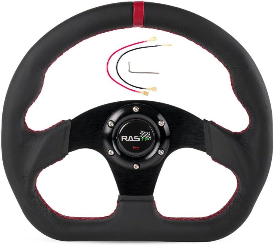 RASTP Racing Steering Wheel,12.6/320mm Genuine Leather 6 Bolts Steering Wheel with Horn Button, Style C