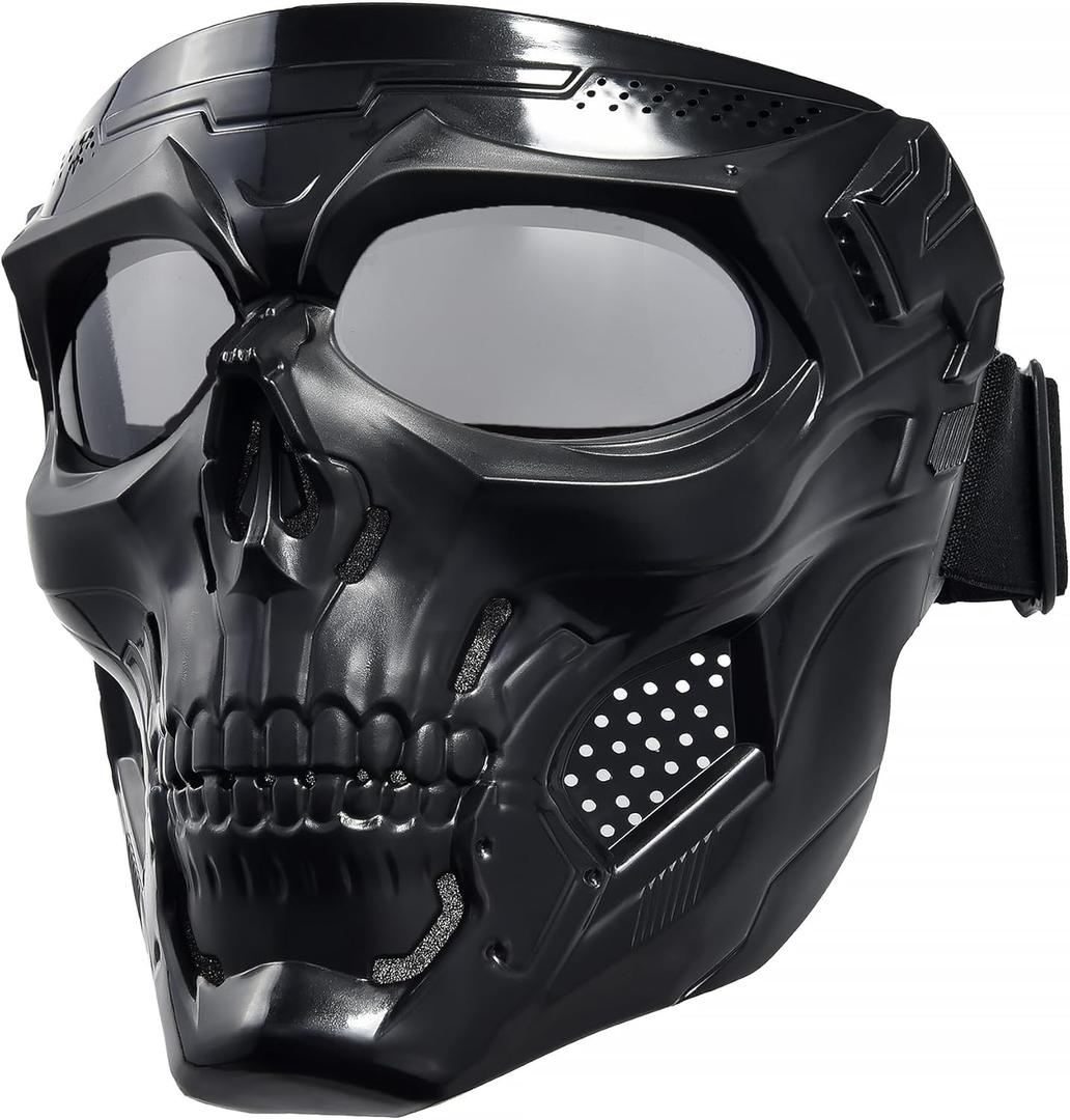 Motorcycle Face Mask Full Face,Dirt Bike Goggles Motocross, ATV, Offroad, Riding Racing Goggles for Men Women (Skull-ClearLens)