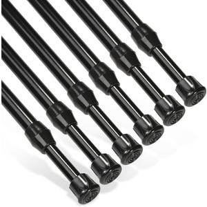 6Pcs Tension Rod, Goowin Tension Rods for Windows 28 to 48 inch, No Drilling Rustproof Spring Adjustable Tension Curtain Rod for Doors, Windows, Wardrobe Bars, Drying Support Rods, Black (28-48 inch)