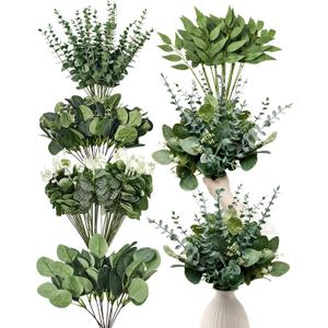 CulaLuva 130 Pcs Bulk Mixed Faux Greenery Stems | 5 Types Artificial Eucalyptus Branches, for Flower Arrangements/ Wedding Bouquets/ Vase Centerpieces and Home Decor