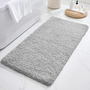 ILANGO Grey Bathroom Rugs 60" 24" Non Slip & Super Absorbent Extra Thick Soft, Washable Bath Carpet Runner for Floor, Microfiber Plush Shaggy Bath Mats with Rubber for Bedroom Bathtub Shower Room