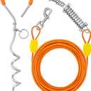 Petbobi Dog Tie-Out Cable and Stake - 20ft Heavy Duty Cable with Spring, No Tangle, 16in Ground Stake, Ideal for Yard, Camping and Beach, Suitable for Small Medium Large Dogs Up to 120 lbs, Orange
