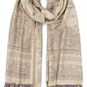Ciormis Two Tone Silky Paisley Pashmina Shawl Scarf,Soft Women's Rave Jacquard Pashminas Wrap Scarves (Beige&grey Paisley)
