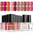 OpenLive 12Pcs Rose Nail Polish Set with Base and Top Coat Burgundy Dark Wine Cherry Red Hot Pink Fingernail Polish Kit Air Quick Dry Regular Finger Nail Polish Pack for Women Gift Holiday 5ML