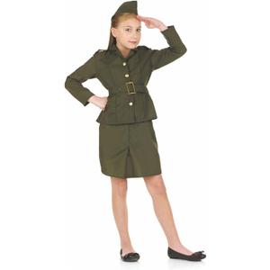 fun shack WW2 Army Girl Costume for Kids, Army Girls Halloween Outfit, Military Dress Up for Girls (X-Large)