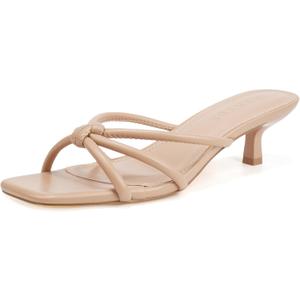 Women's Spaghetti Strap Square Open Toe Kitten Heel High Heel Sandals, Knot Design, Summer Fashion Slippers, Heel Height 1.8~2 inches (Nude)