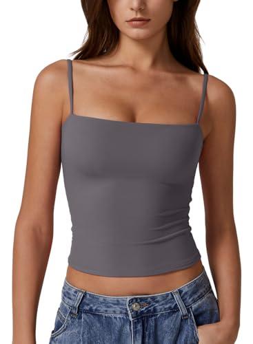 QINSEN Women's Spaghetti Strap Tank Tops Adjustable Cute Camisole Going Out Crop Tops Summer Clothes Red S