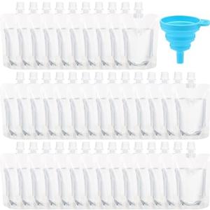 Patelai 150 Pieces Plastic Liquid Pouch Reusable Juice Pouches Travel Water Leak Proof Bags Bulk with Collapsible Silicone Funnel for Travel Outdoor (5 oz)