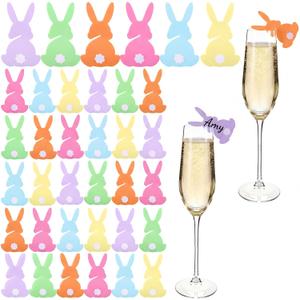 Yungyan 36 Pcs Easter Bunny Wine Glass Charms Acrylic Rabbit Drink Markers Cocktails Drink Garnish Label Tag for Bar Easter Spring Party Supplies Decorations
