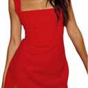 SOLY HUX Women's Summer Sleeveless Mini Dress Square Neck Split Hem Bodycon Party Club Dresses Pure Red Small