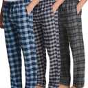Real Essentials 3 Pack: Men's Soft Cotton Flannel Pajama Pants PJ Lounge Bottoms Elastic Waist Pockets (Big and Tall) L