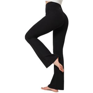 Yvette Flare Leggings Yoga Pants for Women High Waisted Tummy Control Non See Through Gym Workout Bootcut Pants (XX-Large, Solid Black)