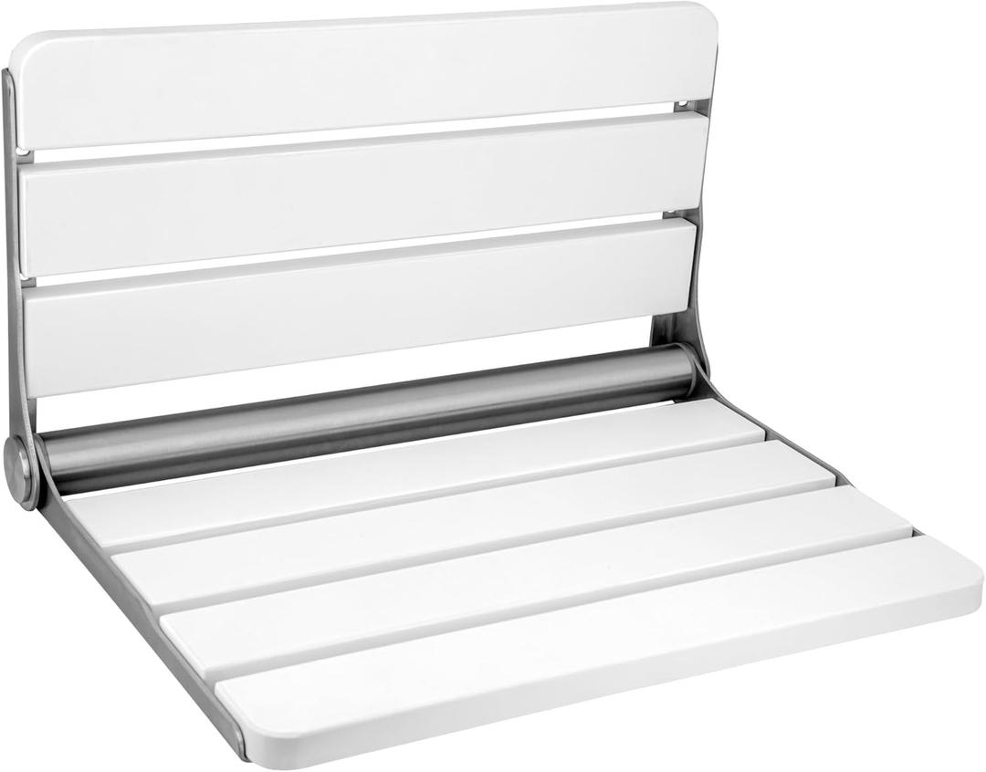 18" Folding Shower Seat Wall Mounted,Fold Down Shower Bench for Small Shower Space, Home Care Wood Stool for Inside Shower (18 Inchs White)