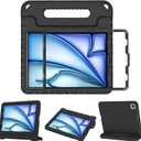BMOUO Kids Case for iPad Air 11-inch M3 (2025) / M2 (2024), iPad Air 5th Generation (2022) / Air 4th Gen (2020) 10.9 Inch, Shockproof Protective Kids Case with Convertible Handle Stand, Black