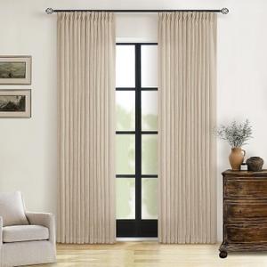 Burlap Beige Semi Sheer Curtains 80 Inches Long for Living Room Textured Linen Blended Light Filtering Window Curtains Pinch Pleated Back Tab Drapes with Hooks Rings 2 Panels Aestheti, Sand Cream