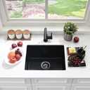 22 Inch Black Undermount Kitchen Sink Quartz Wet Bar Sink Small Single Bowl Kitchen Sink with Faucet, 22"L x 17"W x 10"D