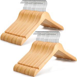 TOPIA HANGER Wooden Hangers 48 Pack, 0.28-Inch Slim & Durable Clothes Hangers Space Saving, Natural Wood Hanger with 360 Swivel Hook and Shoulder Notches for Coat, Shirt, Camisole, Dress-CT51N48