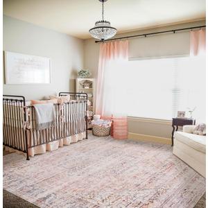 Boho Area Rugs for Living Room 9x12 Washable Area Rug Pink Carpet for Bedroom Nursery Non Slip Water Repellent Vintage Floral Floor Covering