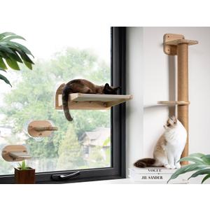 Cat Window Perch and Cat Wall Shelves 2 in 1,Cat Hammock,Steps and 3 Layers Large Cat Perch Bed for Wall and Window.Solid Wood Cat Wall Mounted Furniture &18 Pcs Strong Window Suction Cups