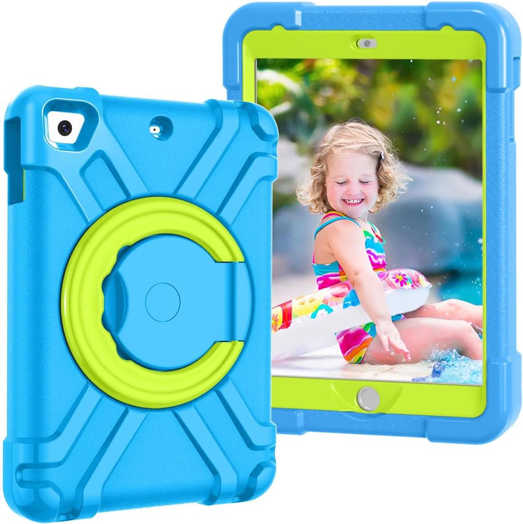 Compatible with Apple iPad mini 4/5 Tablet CaseRugged Kids Case with Stand Lightweight Shockproof Kids Friendly Tablet Cover Blue+Grass Green