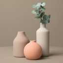 Ceramic Vase Set of 3 - Modern Farmhouse Decorative Vases for Home Decor. Boho, Rustic Vase, Small Neutral Pottery Vase Sets for Table, Shelf, Entryway, Living Room, Kitchen, Bedroom, Bathroom, Office (Beige)