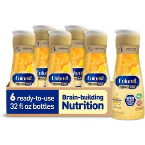 Enfamil NeuroPro Ready-to-Use Baby Formula, Ready to Feed, Brain and Immune Support with DHA, Iron and Prebiotics, Non-GMO, 32 Fl Oz Bottle, Pack of 6 (EXP 07/01/27)
