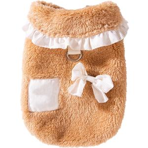 Lace Bow Decoration Puppy Coats Fleece Winter Dog Shirts Winter Dog Coats for Small Medium Dogs for Chihuahua Yorkie Teacup Dog Christmas Outfit (Brown)
