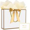 JMANNI Gift Bag, 1PCS Gift Bags Large with Ribbon and 1 Greeting Cards 2 Tissue Paper, Portable Paper Gift Bag with Handles, Birthday Gift Bags,Present Bags for Wedding Party Mothers Day