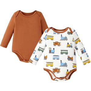 PATPAT Baby Bodysuits - Soft Viscose Made from Bamboo - Long Sleeve Funny for Boys and Girls -Newborn Infant Toddler Clothes (3-6 Months, Brown Car)