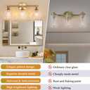 Gefolly Bathroom Light Fixtures, 3-Light Vanity Lights Over Mirror with Personalized Glass Shade, Wall Decor Lamp for Bedroom Hallway Living Room, Gold