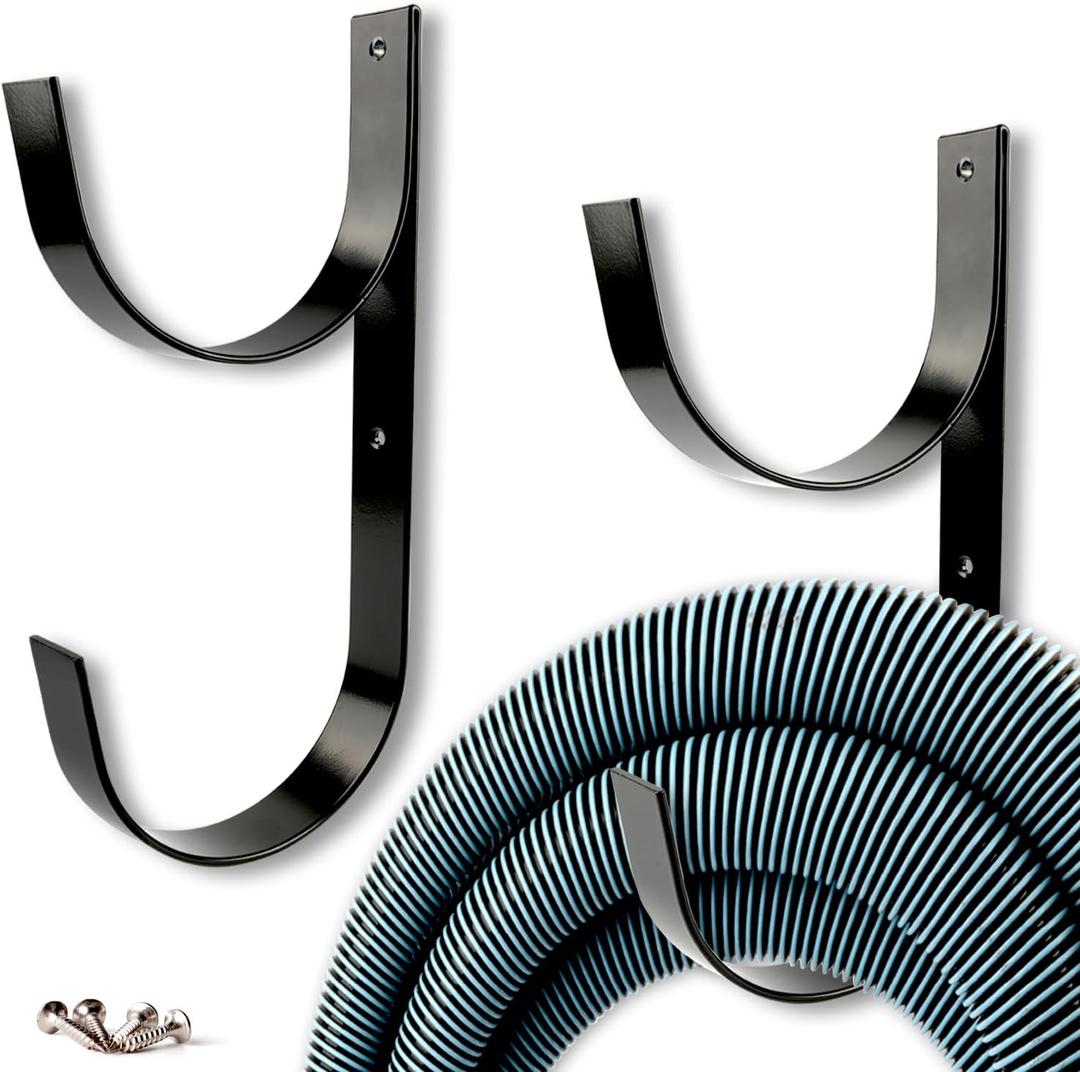 2 Pcs Set Wide Pool Pole Hangers Heavy Duty Black Aluminium Holder with Screws Pool Hose Hangers Perfect Hooks for Telescopic Poles Vacuum Hose Skimmers Nets Brushes Garden Equipment