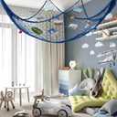 Large Fish Net Decorations for Party, Natural Cotton Hawaiian Party Fishing Net Wall Clip Photo Holders, Fishnet Under Sea Pirate Ocean Nautical Themed Beach Decor DIY, 79"x158" inch, Blue