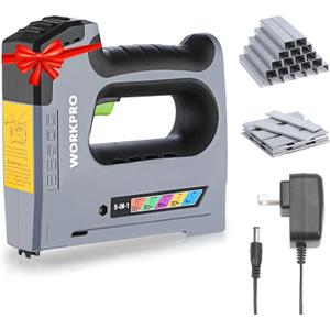 WORKPRO 5 in 1 Cordless Staple Gun, 3.6V Rechargeable Electric Stapler with 2000 Staples and Nails, Upholstery Staple Gun for Wood, Furniture, Office, and DIY Projects