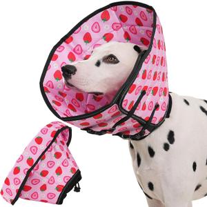 Avont Dog Cone Alternative, Adjustable Soft Comfy Foldable E Cones for Medium Large Dogs After Surgery, Escape-Proof Elizabethan Collar for Surgical Wound Recovery Stop Licking -Strawberry(S)