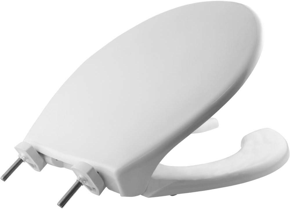 BEMIS 7750TDG Commercial Heavy Duty Open Front Toilet Seat with Cover, Industrial Seat with Secure Installation, Made in USA, Round, White