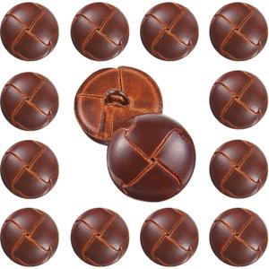 Knitgrip 12 Pcs Light Brown 20 mm Genuine Leather Cover Buttons Football Buttons with Shank Sew for Clothes Dress Coats Jackets Sweaters Blazers Jeans Handicrafts Fall Sewing Accessories