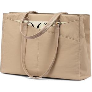 LOVEVOOK Laptop Tote Bag for Women Work, 15.6inch Work Teacher Tote Bag, Large Capacity Computer Briefcase Bags Shoulder Bag for Office Travel (Khaki-polyester)