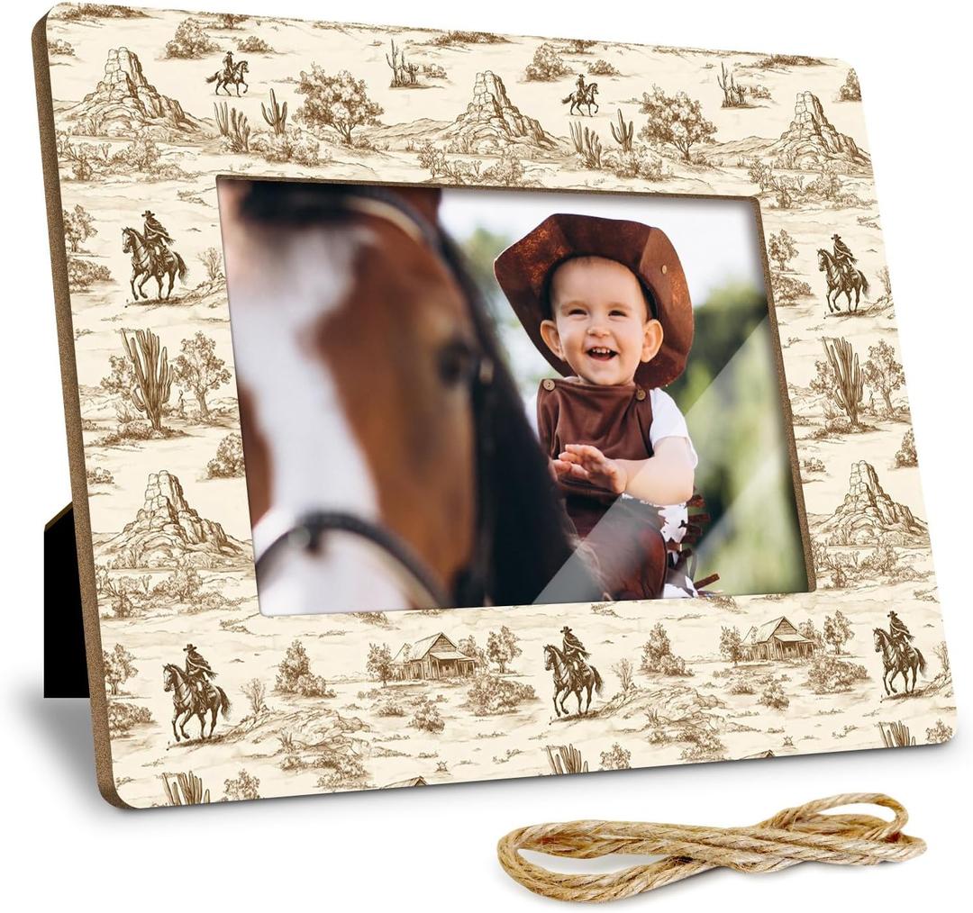 Rustic Southwestern Desert Cactus Photo Frame 4x6 Inch Gifts for Newborn Cowboy Cowgirl, Vintage Western Home Room Nursery Decor for Wall or Tabletop Display, Birthday Graduation Baptism Gifts