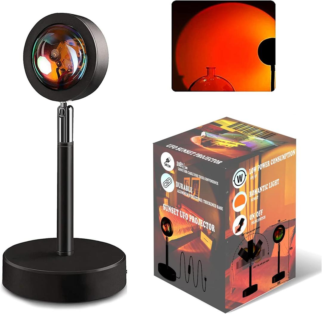 Sunset Lamp Projector for Home Décor & Photography Ambient LED Night Light Lamp with USB Charging Cord- 180-Degree Rotating Romantic UFO Sunset Lamp for Selfies Christmas Home Parties