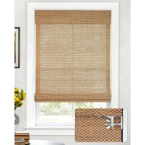 3 x LazBlinds No Drill Bamboo Roman Shades, 26" W x 48" H, Star-Brown