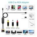 USB C to RCA Cable Adapter, 6Ft Wired Type-C to RCA Screen Mirroring with USB A&USB C(Charging),USB C Male to 3 RCA Male,Cast Phone Content to TV, Monitor,Projector,Car Screen