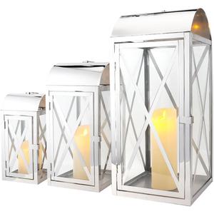 TRIROCKS Set of 3 Stainless Steel Candle Lantern 20.5/15/11'' High Decorative Outdoor Lantern Metal Candle Holder with Tempered Glass for Home Decor Living Room Parties Events Indoors Outdoors(Silver)