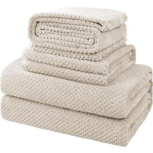 35X70 Inches Extra Large Bath Towels Sets of 4 for Bathroom Super Soft Quick Dry Bath Towels Hand Towels Washcloth Towels Microfiber Shower Towels for Women Daily Use (Khaki, 4 Piece)